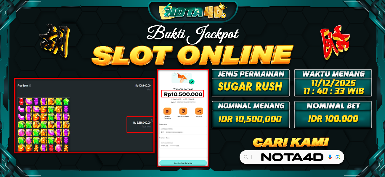 Bukti Kemenangan Besar Dibayar lunas Member NOTA4D RP 10.500.000, 11 Desember 2025