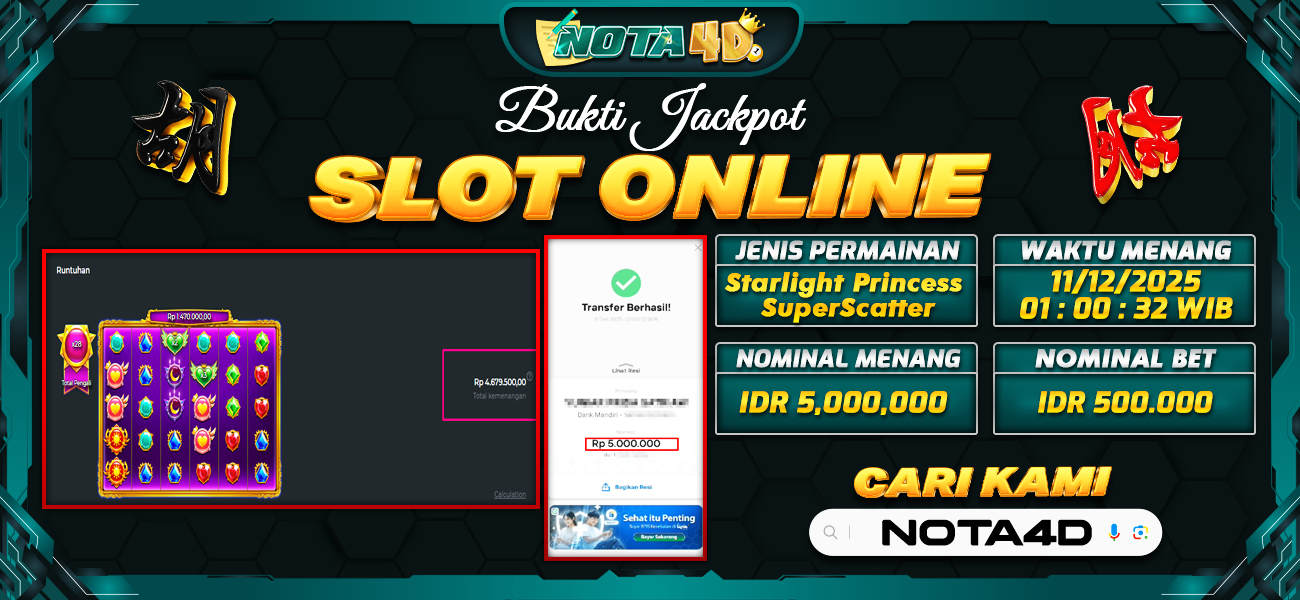 Bukti Kemenangan Besar Dibayar lunas Member NOTA4D RP 5.000.000, 11 Desember 2025