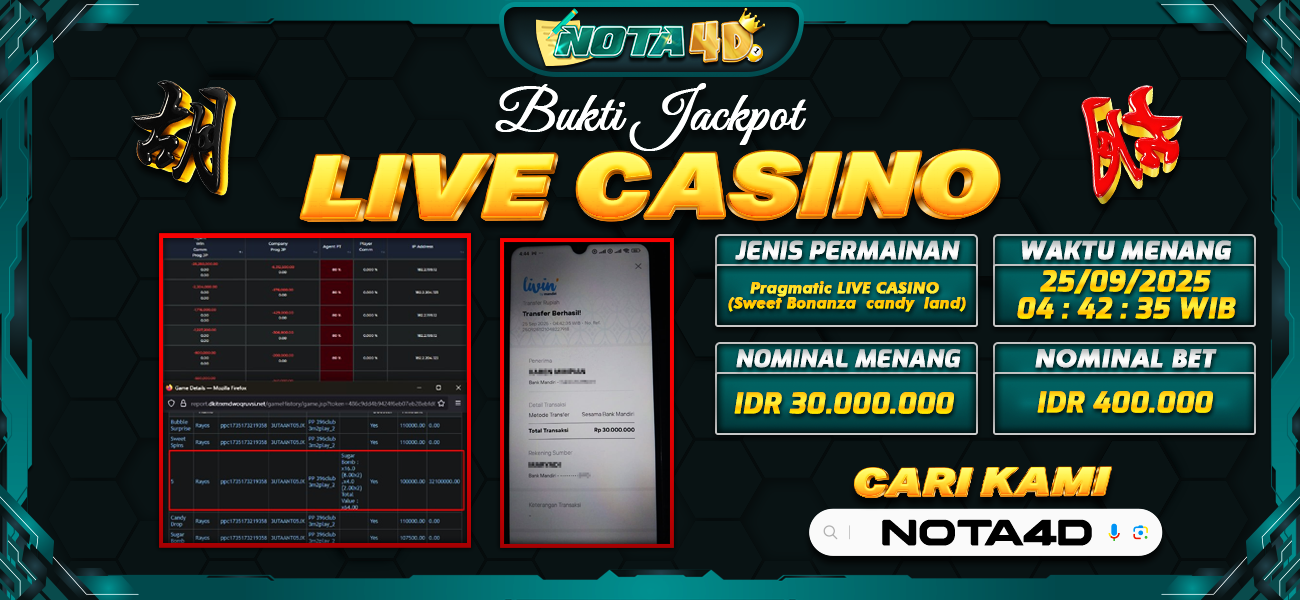 Bukti Kemenangan Besar Dibayar lunas Member NOTA4D RP 30.000.000, 25 September 2025