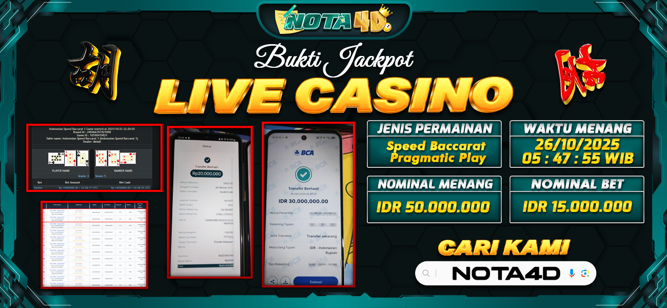 Bukti Kemenangan Besar Dibayar lunas Member NOTA4D RP 50.000.000, 26 Oktober 2025